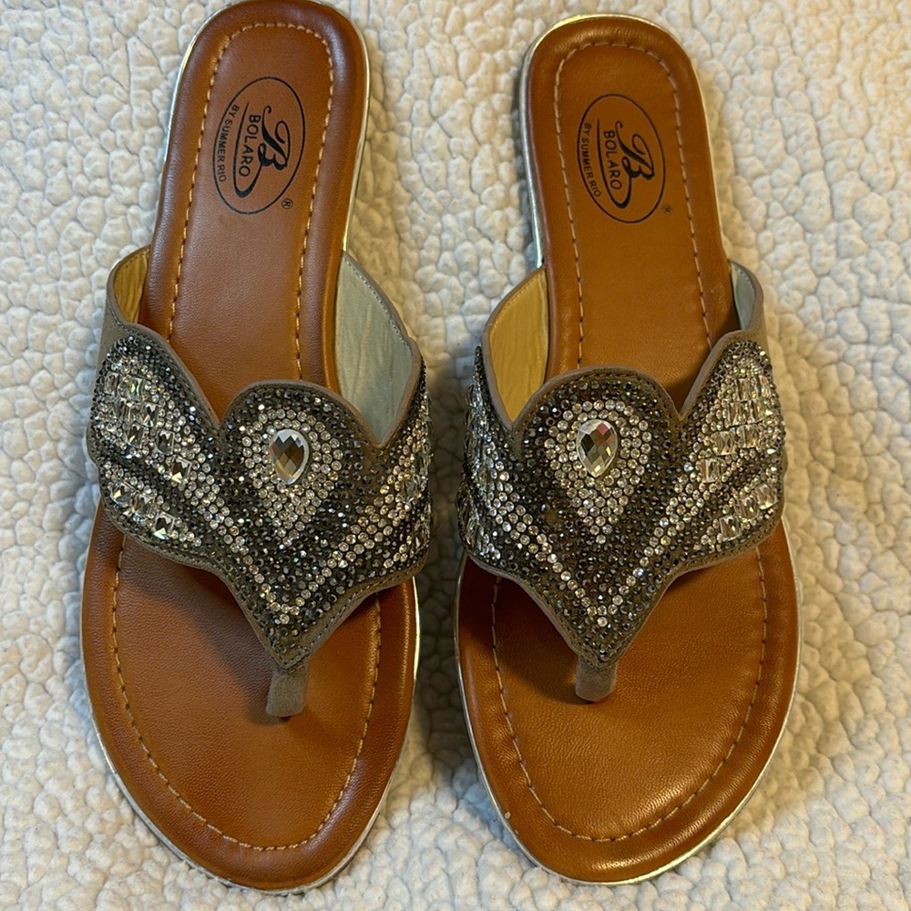 B. Makowsky Rhinestone Sandals - Brown and Silver